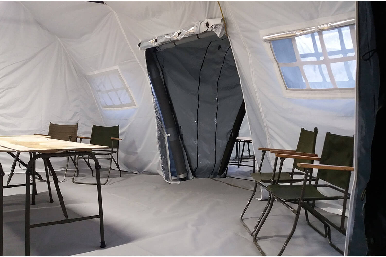 Interior of the heavy duty inflatable military tent Nixus PRO