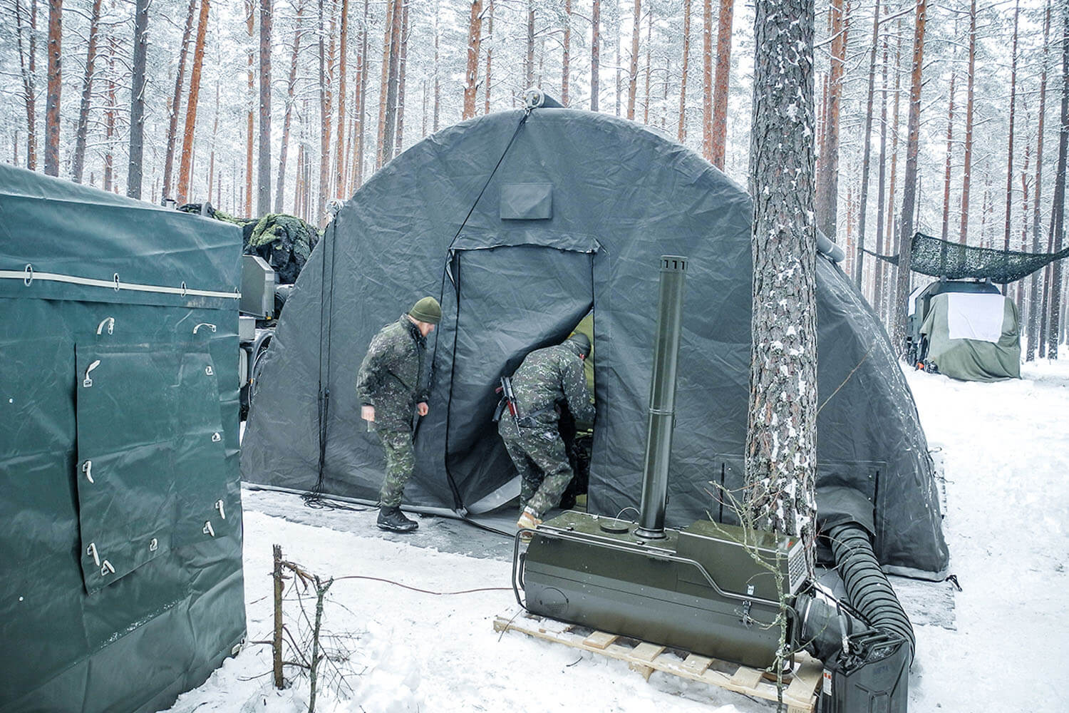 Inflatable Nixus PRO military tent during winter excercise