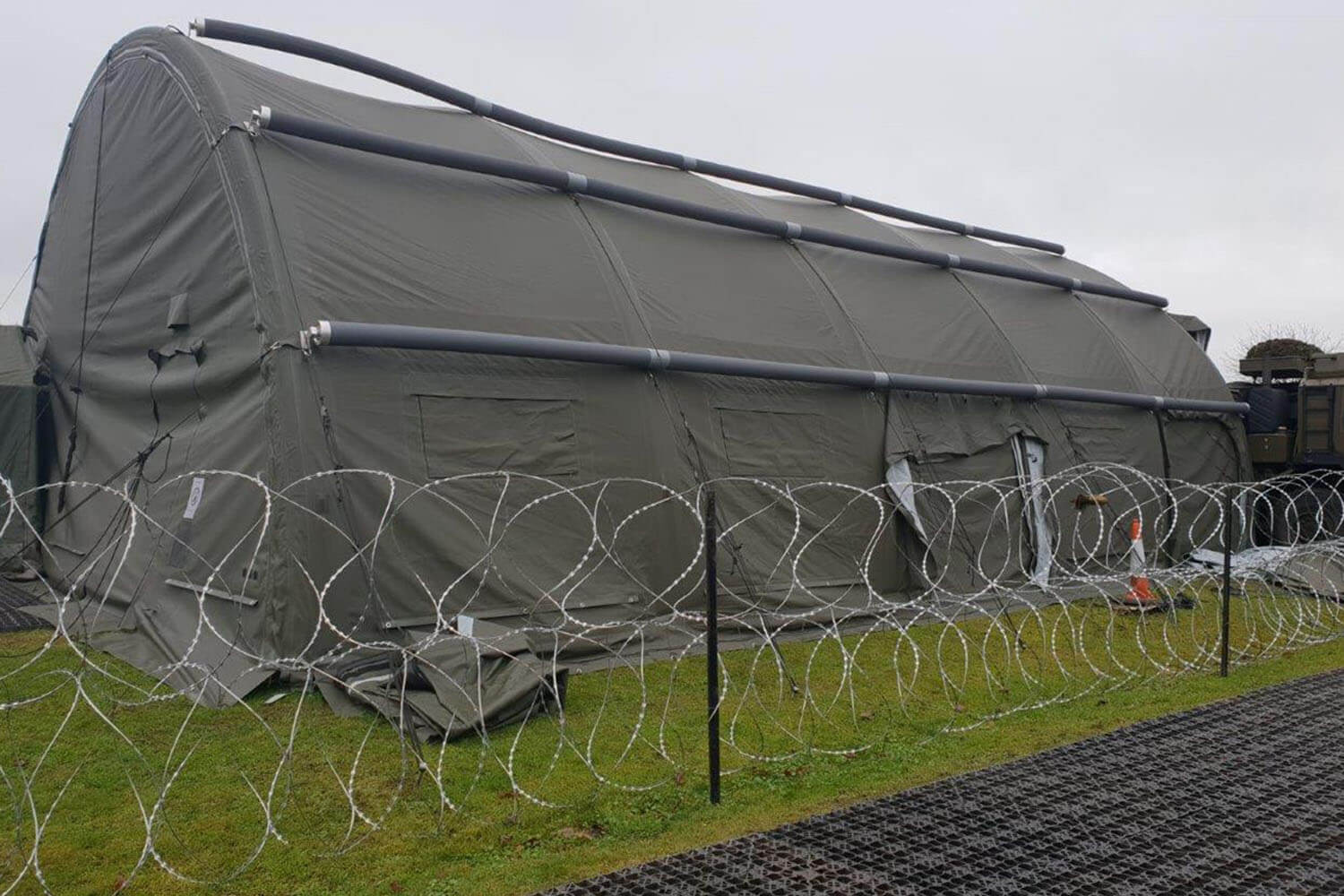 Rapid deploy inflatable military tent Nixus RIBS in a military base