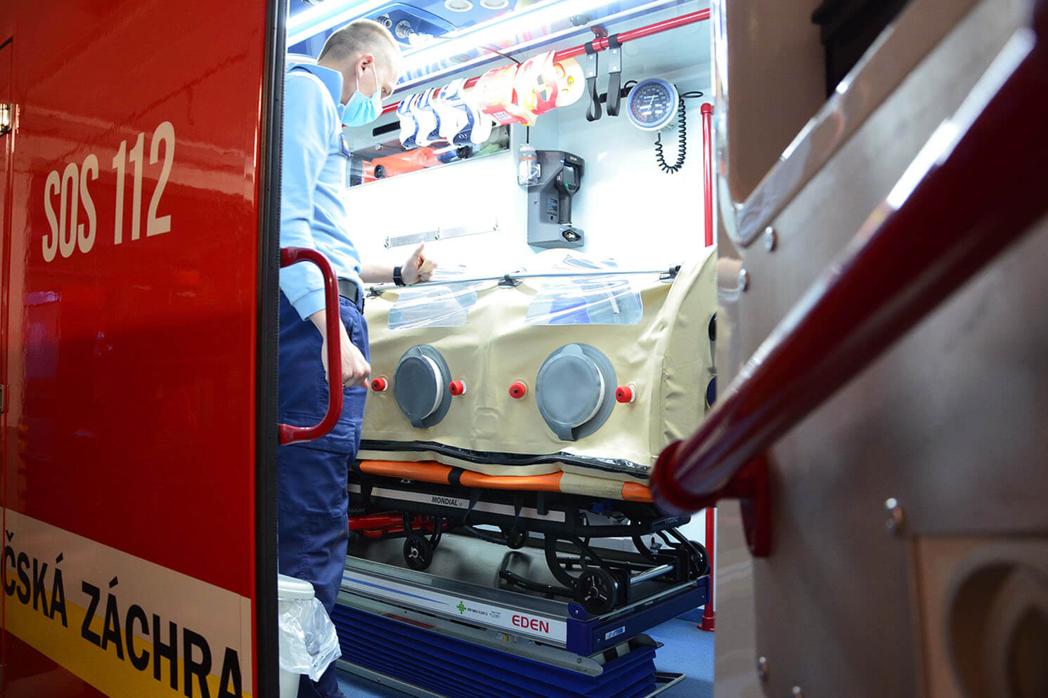 Nixus B-BAG isolation pod in an ambulance